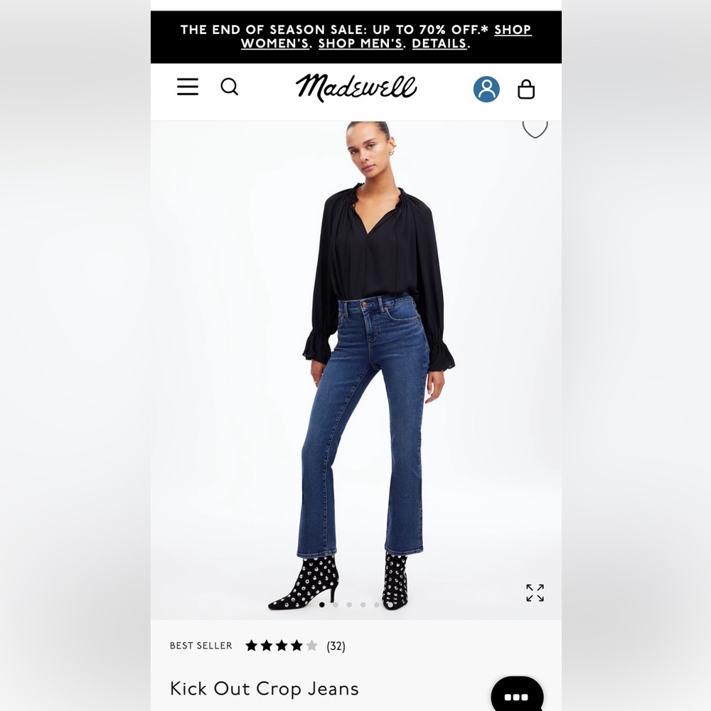 Madewell kick out crop size 26p